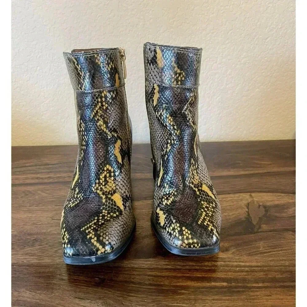 Franco Sarto Size 7M Generous Leather Snake Print Block women Heel Bootie